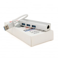 Контролер USB 3.0 до Ethernet VEGGIEG U3-3U-S  - Сетевой адаптер 10 / 100Mbps з проводом RTL-8152B + FE2.2S + 3 порта USB3.0, White, Metal, Blister-Box