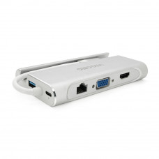Хаб-конвертор VEGGIEG TC07-S Type-C (тато) на Type-C (мама) + USB3.0 * 3 (мама) + HDMI (мама) + RJ45, 10см, Silver, Box