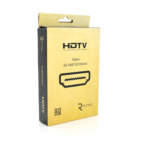 Кабель Ritar Premium PL-HD348 HDMI-HDMI Ultra HD 4K,1080P, 1.5m, v1,4, OD-7.3mm, з фільтром, круглий Black, коннектор Gold, Box, Q150