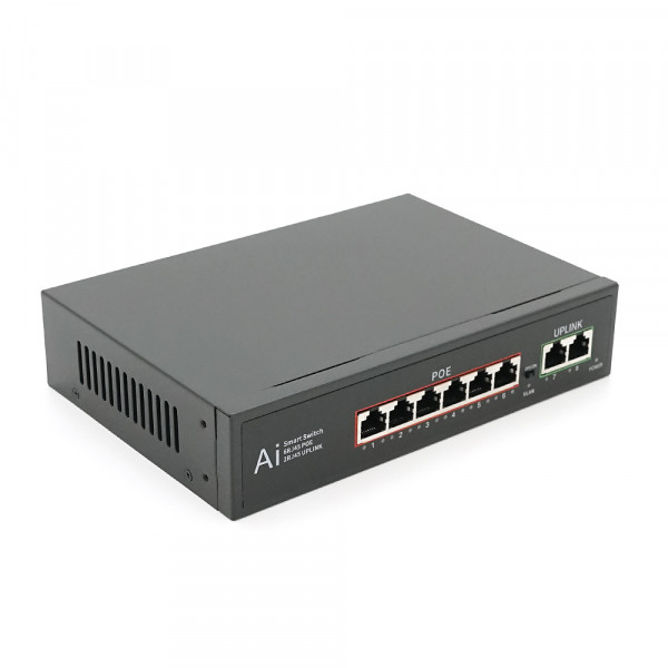 POE комутатор гігабітний Merlion 6 POE 10/100/1000 + 2 RJ45 10/100/1000 вбудований блок живлення 52V 2.3A
