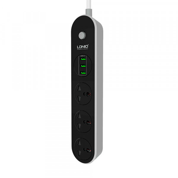 Мережевий фільтр LDNIO SC3301, 3 Розетки + 3 USB, 1.6 м, перетин 3х0,75мм, Black, Box