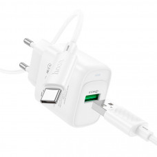 Набір СЗУ 110-240V HOCO C140A+ кабель Type-C, 1xUSB, 18W, кабель 1м, White, Blister