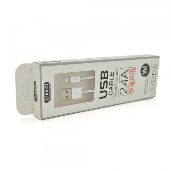 Кабель iKAKU YUANZHUANG charging data cable series for iphone, White, довжина 1м, 2,4А, BOX