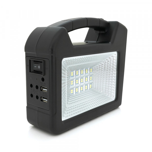 Переносний ліхтар GD-103+ Solar, 1+1 режим, 1+15Led, вбудований аккум-Powerbank 10000mAh, 2USB, 3 лампочки 3W, USB вихід, Black, Box