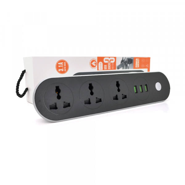 Мережевий фільтр ТВ-Т56, 3 розетки + 3 USB, 2 м, перетин 3х0,75мм, 2500W, Black, Box