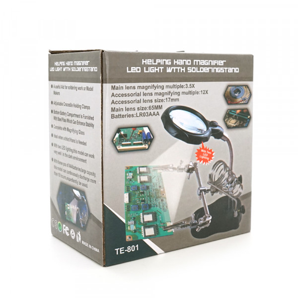Тримач "третя рука" TE-801+LED, діамерт 60мм, 3.5-12X, Box