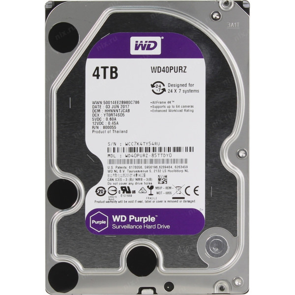 Жорсткий диск Western Digital Purple 4TB 64MB 5400rpm WD43PURZ 6Gb/s