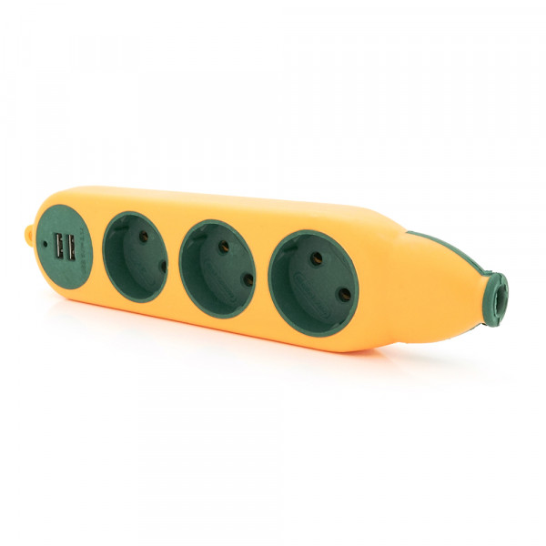 Колодка для подовжувача 3 гнізда + 2USB без заземлення 16A 220V, Orange, Q100