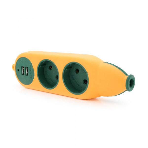 Колодка для подовжувача 2 гнізда + 2USB, без заземлення, 16A 220V, Orange, Q100