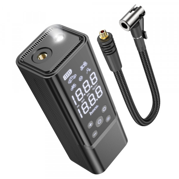 Портативний повітряний насос HOCO ZP7, до 10 атм, вбудований акумулятор 5000mAh, ліхтарик, Black, Box