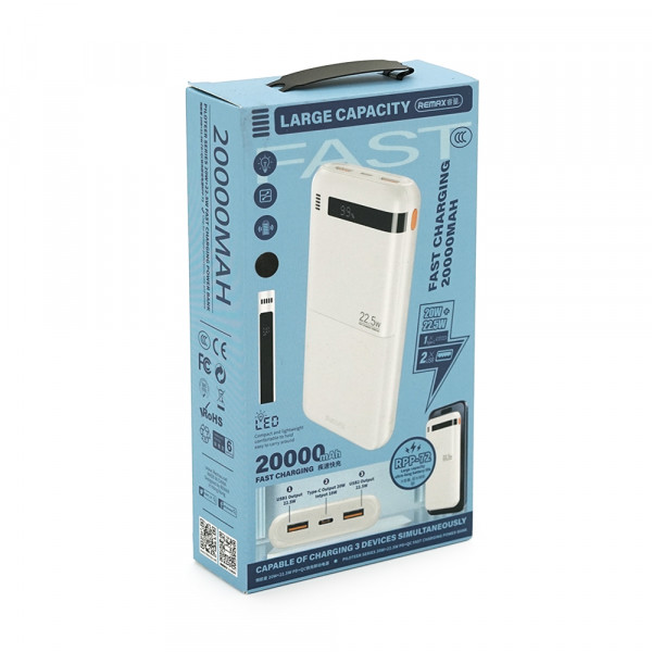 Power Bank Remax RPP-72 20000mAh, PD 20W+QC 22.5W, Black/White, 0,44kg