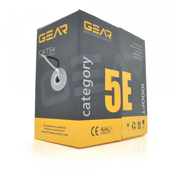 Кабель кручена пара GEAR UTP 4x2x0,50 Cat5E, CCA, для внутрішніх робіт, сірий, 305m