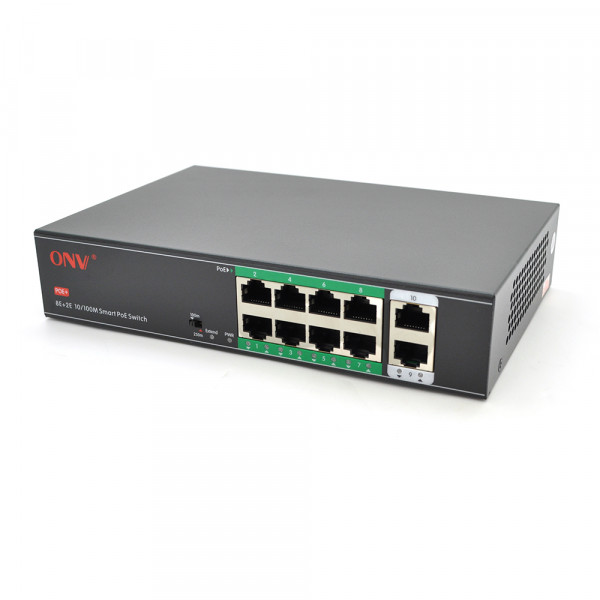 8ми портовий PoE комутатор з автоперезапуском ONV-H1108PSD, 8хРоЕ 100 Мбіт + 2хUplink 100 Мбіт до 250м, IEEE802.3af/at, загальна потужність120 Вт