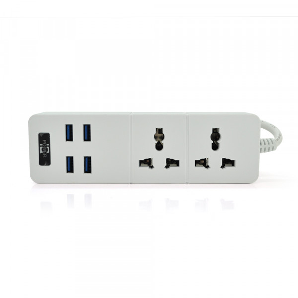 Мережевий фільтр ТВ-Т07, 2 розетки + 4 USB, 2 м, перетин 3х0,75мм, 2500W, White, Box