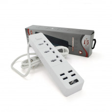 Мережевий фільтр ТВ-Т08, 3 розетки + 4 USB, 2 м, перетин 3х0,5мм, 2500W, White, Box