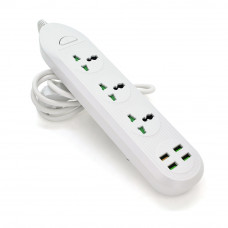 Мережевий фільтр ТВ-Т16, 3 розетки + 4 USB, 2 м, перетин 3х0,75мм, 3000W, White, Box