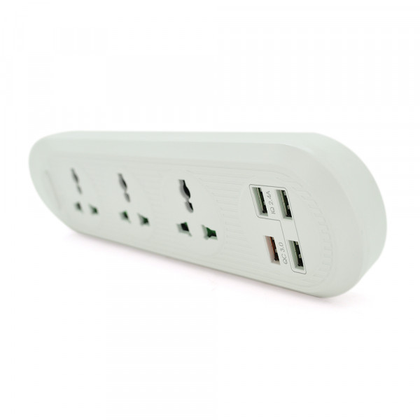 Мережевий фільтр ТВ-Т16, 3 розетки + 4 USB, 2 м, перетин 3х0,75мм, 3000W, White, Box