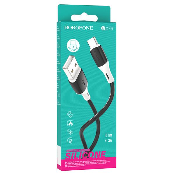 Кабель Borofone BX79, USB-Type-C, 3A, довжина 1м, Black, BOX