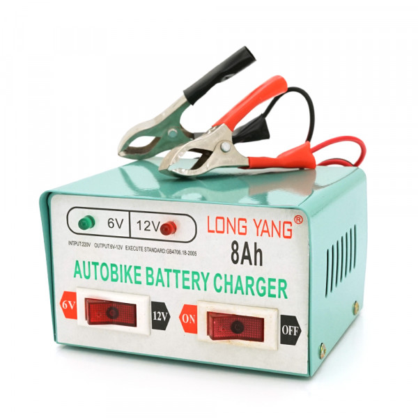 Автомобільне ЗУ 6V/12V 8А, з індикацією, AC 200V-240V, DC 6V-12V/0.9A + крокодили, Q20