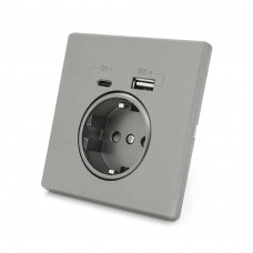 Розетка врізна із заземленням, Input: AC:110-250V/16A, Type-C/USB-виходи, Gray