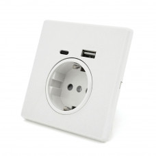 Розетка врізна із заземленням, Input: AC:110-250V/16A, Type-C/USB-виходи, White