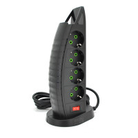 Мережевий фільтр F14, 8 розеток EU+3 USB+Type-C, кнопка включення з індикатором, 2 м, 3х0,75мм, 2500W, Black, Box