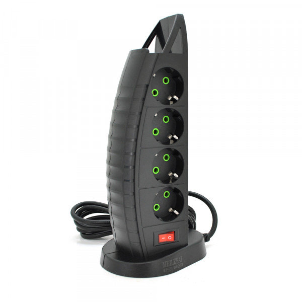 Мережевий фільтр F14, 8 розеток EU+3 USB+Type-C, кнопка включення з індикатором, 2 м, 3х0,75мм, 2500W, Black, Box
