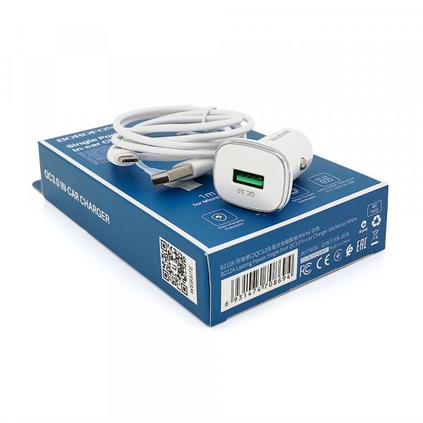 Набір BOROFONE BZ12A АЗУ 1xUSB+ кабель Type-C, QC 3.0A, 1м, White, Box